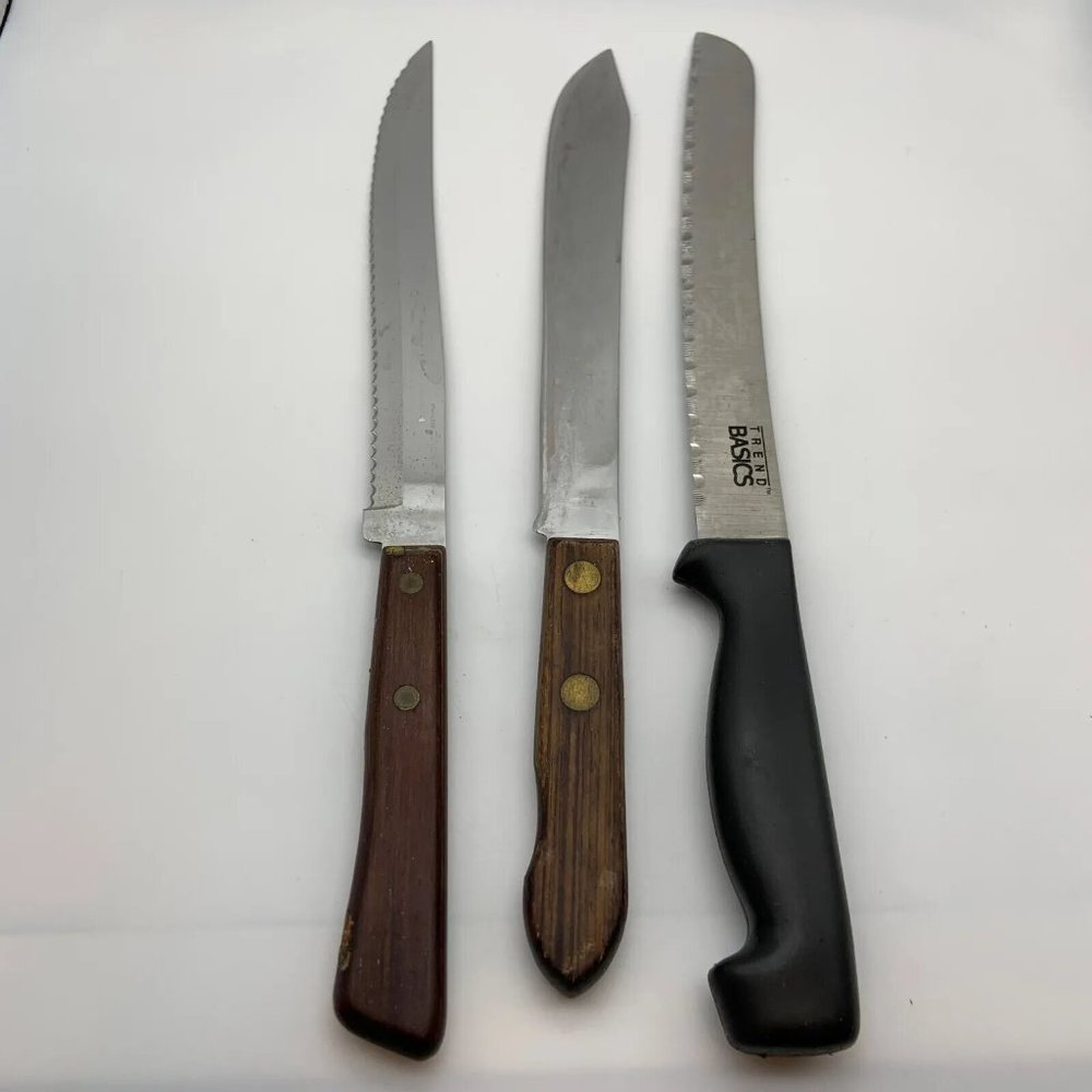 Set of 3 Vintage Unique Kitchen Knives Cutlery Set